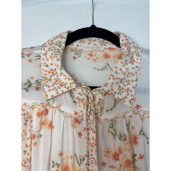 Lovestitch Floral Button Down Blouse 100% Rayon Boho Top Women’s Size Large - Picture 5 of 9
